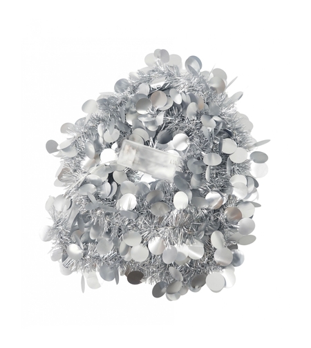 Beteala Craciun cu LED, Argintie, model cu paiete rotunde, 2 m x 5 cm, PVC, Sir, Artificiala, Flippy