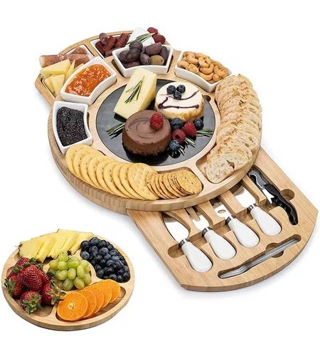 Platou Festiv, Flippy, din Lemn, pentru Branzeturi si Aperitive, 18 Piese, Maro