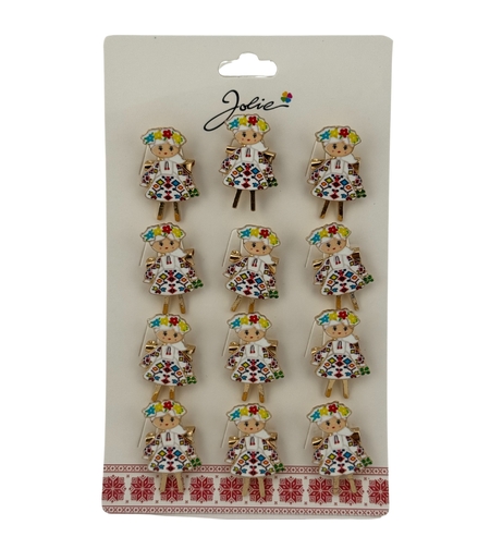 Set 12 Brose Martisor Primavara, Jolie, Model Fata Traditionala cu Coronita