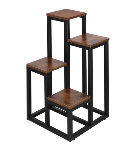 Stand pentru flori, cadru metalic, 4 etajere, 34x34x68 cm, maro inchis