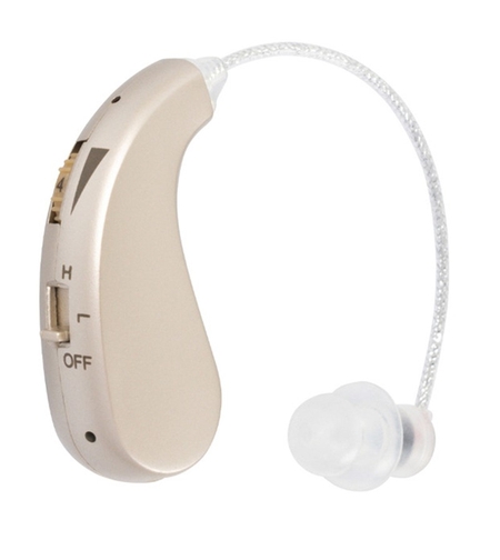 Aparat auditiv retroauricular BTE Reincarcabil, Flippy, Set 2 bucati Stinga Dreapta, Standard European, Aparat auditiv Cu incarcator, Aparat pentru Auz, 12 x 8.5 x 4 cm, 89 g, Auriu