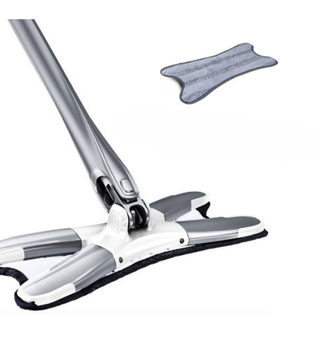 Mop Plat, Flippy, cu Sistem de Stoarcere, 4 Lavete Incluse, Lungime Telescopica 140 cm, Argintiu