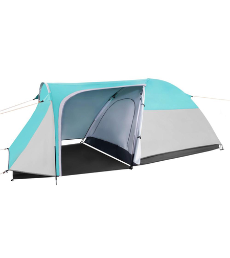 Cort plaja sau camping, impemeabil, cu terasa, 4 locuri, 175x310x130cm, gri albastru