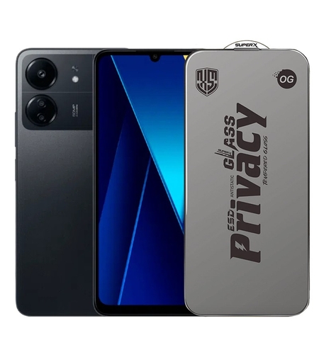 Folie de Protectie pentru Xiaomi Poco C65, Vafy, Sticla Securizata ESD Antistatica, Super-X Privacy OG, Margini Negre, 0.30 mm, Transparent Inchis