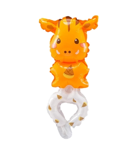 Balon din Folie Metalizata, Vafy, Figurine Animalute, Tip Bratara, Model Girafa, 13 x 35 cm, Ambalaj Individual, Pai Inclus, Umflare cu Aer sau Heliu, Maro