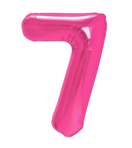 Balon din Folie Metalizata Flippy, Figurina Cifra, Tema Aniversare 80 cm, Ambalaj Individual, Pai inclus, Umflare cu Aer sau Heliu, Roz, Cifra 7