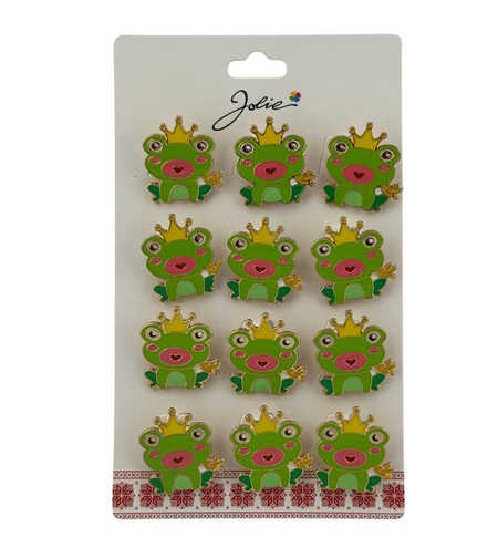 Set 12 Brose Martisor pentru Copii,, Jolie, Model Broscuta cu Coronita, Verde