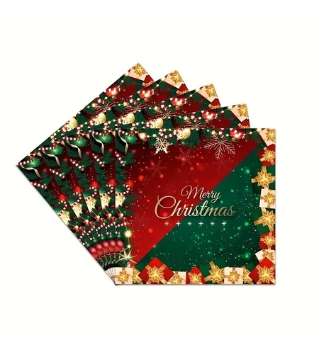 Set 20 de Servetele de Masa, Merry Christmas, Flippy, Tematica Craciun, 16.5 cm, Verde/Rosu