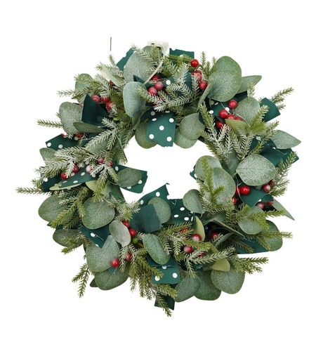 Coronita de Craciun pentru usa, Rosu-Verde, 40 cm, PVC, Artificiala, Decorata, Interior/Exterior, Flippy