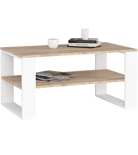 Masuta cafea ALEX cu raft inferior, PAL laminat, 92x53x45 cm, stejar sonoma si alb
