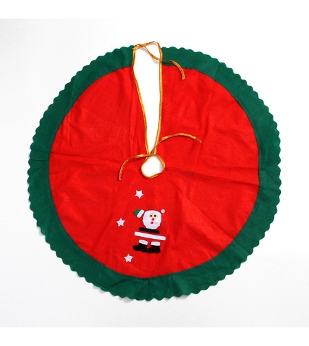 Covoras pentru Bradul de Craciun, Flippy, din Tesatura Pufoasa, cu Fundite de Prindere, Model Mos Craciun, Rosu/ Verde, Diametru 90 cm