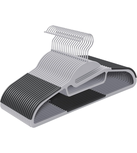 SONGMICS Set de 20 de umerase subtiri din plastic, antialunecare, cu deschidere U, carlige rotative 360°, 42 cm, gri