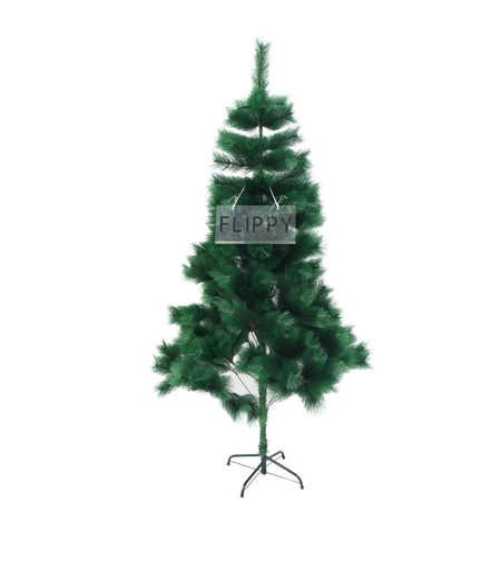 Brad artificial de Craciun tip pin, clasic, pentru interior/exterior, inaltime 150 cm, Flippy, verde, suport metalic inclus