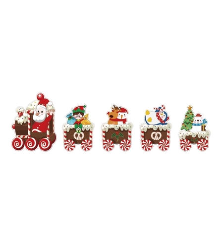 Decoratiune de Craciun, Flippy, pentru Gradina, Tip Trenulet, 5 Figurine + Bete de Infipt in Pamant, din Plastic, Impermeabil, Model Mos Craciun cu Prietenii, Multicolor