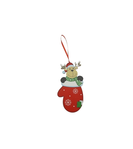 Ornament de brad ren in manusa, Flippy, rosu, lemn, 14 cm