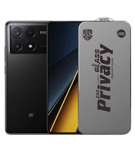 Folie de Protectie pentru Xiaomi Poco X6 Pro, Vafy, Sticla Securizata ESD Antistatica, Super-X Privacy OG, Margini Negre, 0.30 mm, Transparent Inchis