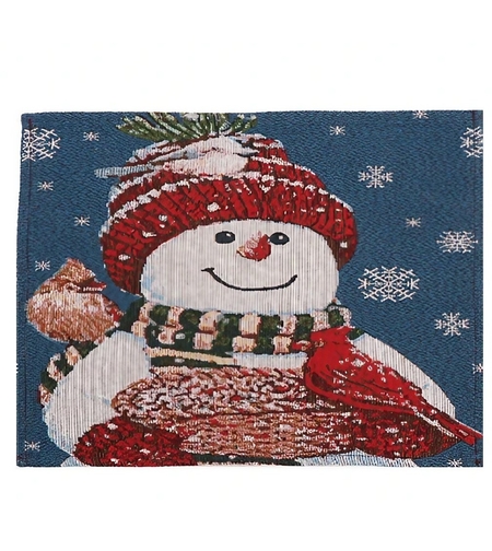 Servet de Masa, Flippy, Model Om de Zapada si Ninsoare, Tematica Craciun, Prosop pentru Masa, Bumbac si Fibre Sintetice, 43x33 cm, Albastru