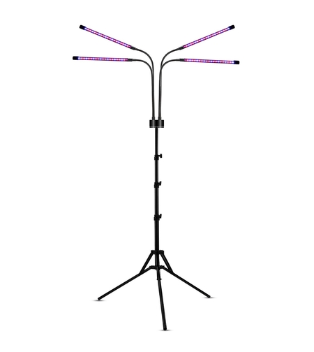 Lampa UV pentru cresterea plantelor, Flippy, 4 capete, putere 30W, 108 LED-uri Lampa cu lumina Ultra-Violet, Lampa cu Picior Ajustabil pana la 2 m, Lumina UV Mov