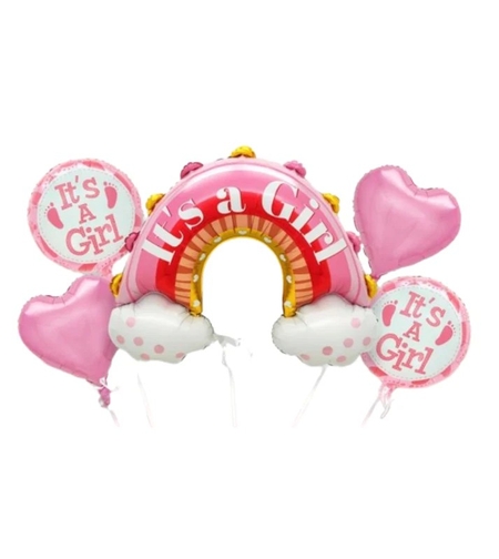 Baloane decorative tematica BABY SHOWER, Vafy, ITS A GIRL, pentru gender reveal, botez, set din 5 bucati, 66 x 91 cm, Roz