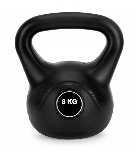 Kettlebell 8 kg, bitum cu invelis rezistent ABS, 24x23 cm, negru