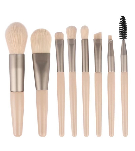 Mini set portabil 8 pensule de machiaj cu husa bej, Flippy