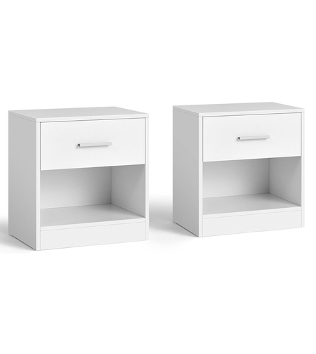VASAGLE Set 2 noptiere, cu sertar si compartiment deschis, PAL, 28x39x41 cm, alb