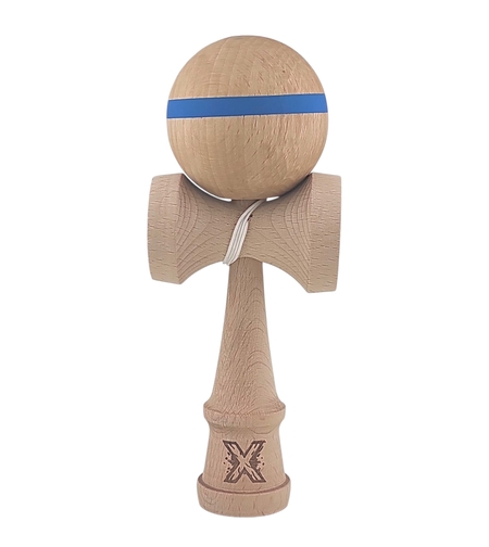Kendama X Originala, Profesionala, Flippy, din Lemn, 18 cm, Special, Model cu Dunga, Albastru