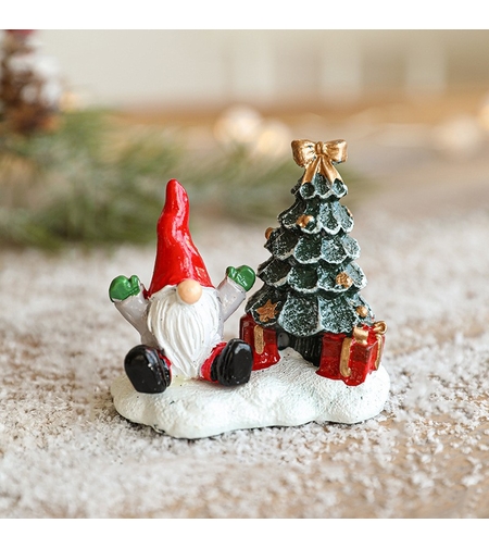 Ornament de Craciun din Rasina pentru Decor, Flippy, Model Mss Craciun cu Brad, Decoratiune de Birou pentru Craciun, 6.5 x 6.5 x 4 cm, Rosu Alb Verde