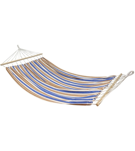 Hamac dublu cu bare din lemn, pentru 2 persoane, bumbac, 150kg, 200x150 cm, albastru si maro