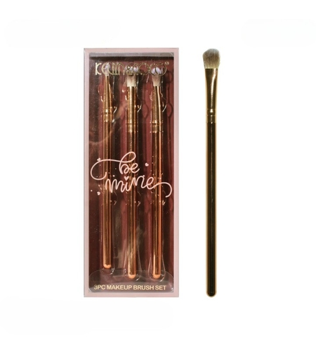 Set 3 Pensule de Machiaj, Flippy, Portabile, pentru Fard de Ochi, din Par Sintetic Moale, Auriu, 16.5x6.5x1.6 cm