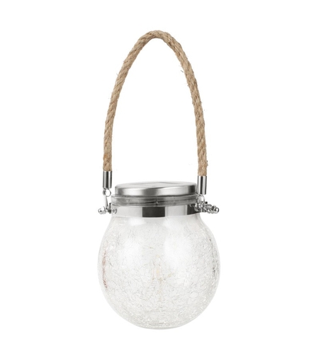 Lampa solara decorativa pentru exterior Flippy, IP65, 20 LED-uri, 600mAh, 14 x 12 cm, cu agatatoare, model borcan rotund, alb cald