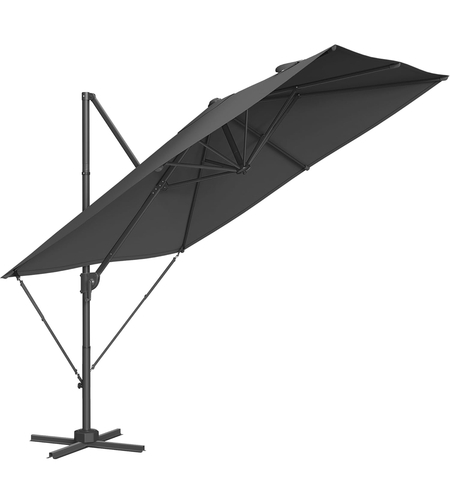 SONGMICS Umbrela de gradina cu manivela tip pendul 270x270 cm, UPF 50+, rotire 360°, inclinare reglabila, gri