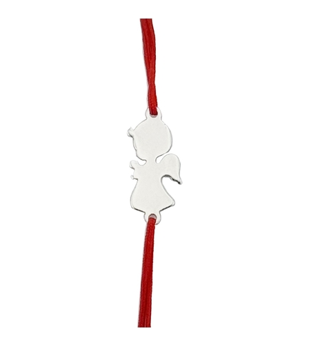 Martisor Bratara Argint 925, Jolie, Model Ingeras, Martisor de 1 Martie, cu Snur Rosu, Argintiu