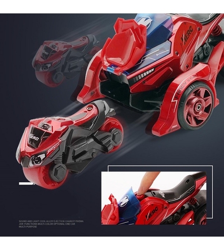 Jucarie pentru copii, masina cu extensie de motocicleta, 2 in 1, rosie
