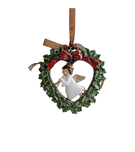 Decoratiune de Craciun, Flippy, pentru Brad, Model Ghirlanda cu Inger, 7.5 x 7.5 cm, din Rasina, Multicolor