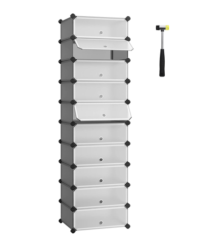 SONGMICS Dulap de depozitare pantofi modular, configurabil cu 10 compartimente, 43x31x173 cm, gri