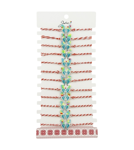 Bratara Martisor pentru Dama, Jolie, Model Fluturas Multicolor, Set 12 bucati, Pandativ Argintiu din Inox cu Elemente Multicolore, Snur Alb/Rosu