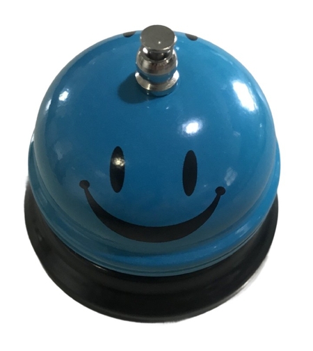 Clopotel Metalic Multifunctional, Flippy, Albastru Deschis cu Imprimeu Smiley Face, 7.5x7.5x6.5 cm, Receptie, Restaurant