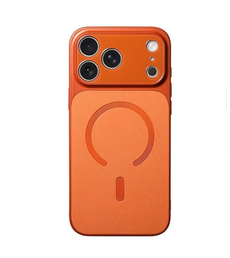 Carcasa Magnetica Mata, Vafy, Compatibila iPhone 17, din TPU/PC si Piele Ecologica, Portocaliu