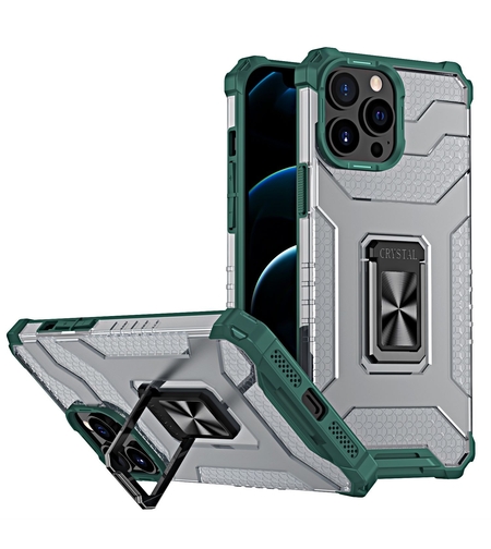 Husa de protectie Vafy compatibila cu Apple iPhone 13 Pro Acrylic Armor cu suport Verde Inchis