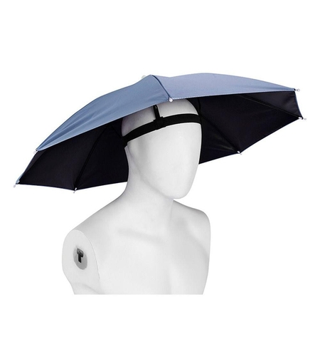 Umbrela de Cap, Flippy, Diametru 69 cm, Banda Elastica de Cap, Protectie UV/Ploaie, Albastru Ceata