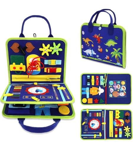 Carte Senzoriala Educativa Montessori, Flippy, Dezvoltare Abilitati Motorii, 3 Pagini, Model Alfabet, 28x25x4 cm, Albastru