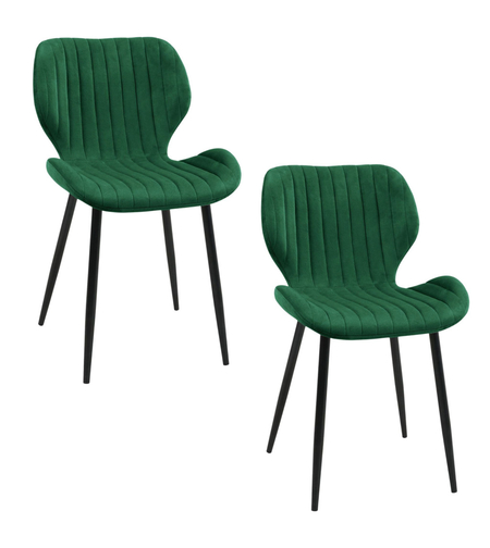 Set 2 scaune tapitate, din velur, picioare metalice, maxim 125 kg, 44x52x77 cm, verde