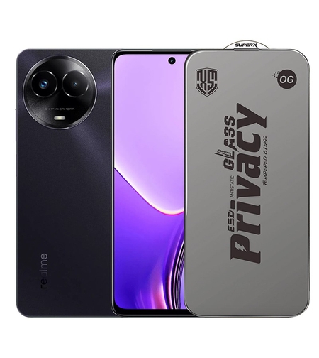 Folie de Protectie pentru Realme 11x, Vafy, Sticla Securizata ESD Antistatica, Super-X Privacy OG, Margini Negre, 0.30 mm, Transparent Inchis