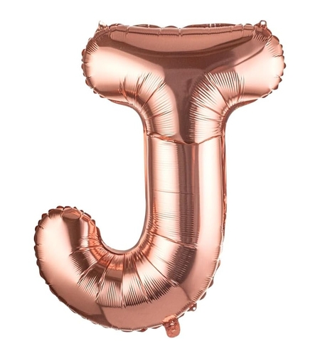 Balon Folie Metalizata Litera J, Flippy, 80 cm, Umflati cu Heliu sau Aer, Ambalaj Individual, Pai inclus, Rose Gold