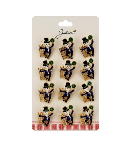 Brose Martisor Primavara Jolie, Set 12 Bucati, Model Elf cu Trifoi Norocos, Brosa din Metal, 3 x 2 cm per Bucata, Albastru inchis