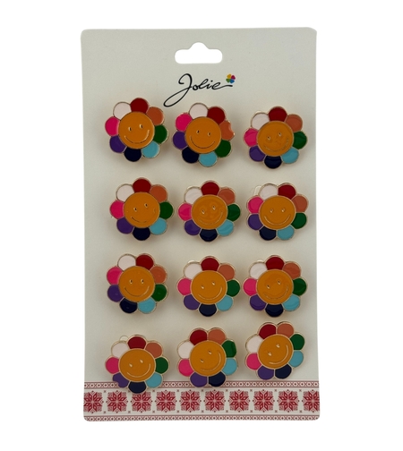 Set 12 Brose Martisor pentru Copii, Jolie, Model Floare care Zambeste, Multicolor