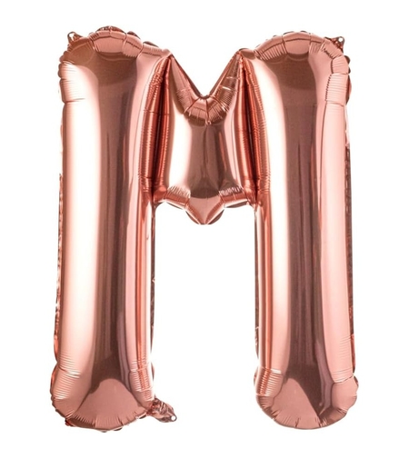 Balon Folie Metalizata Litera M, Flippy, 80 cm, Umflati cu Heliu sau Aer, Ambalaj Individual, Pai inclus, Rose Gold