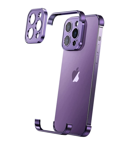 Husa Metalica Edgeless Compatibila cu iPhone 16 Pro Max, Vafy, Protectie pentru Colturi si Camera, Aliaj Aluminiu, Antisoc, Antizgariere, Mov