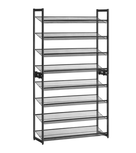 SONGMICS Raft pentru pantofi suprapozabil, pe 8 nivele, din metal, cu rafturi reglabile, pentru 32-40 perechi, 31x 92x163cm, negru